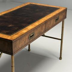  Mastercraft Mastercraft Mid Century Modern Writing Desk Burlwood Brass Leather 1950s - 3936998