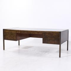  Mastercraft Mastercraft Style Mid Century Burlwood and Brass Executive Desk - 4496546