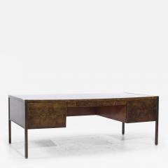  Mastercraft Mastercraft Style Mid Century Burlwood and Brass Executive Desk - 4496555
