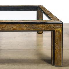  Mastercraft Mid Century Acid Etched Brass Lacquer Glass Cocktail Table by Mastercraft - 4403565
