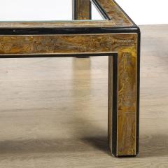  Mastercraft Mid Century Acid Etched Brass Lacquer Glass Cocktail Table by Mastercraft - 4403566