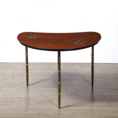  Mastercraft Mid Century Walnut Brass Bow Front Table with Organic Detailing by Mastercraft - 4465807