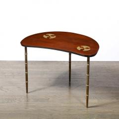  Mastercraft Mid Century Walnut Brass Bow Front Table with Organic Detailing by Mastercraft - 4465810