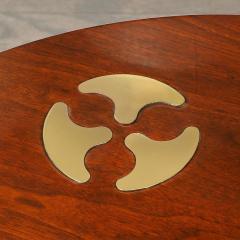  Mastercraft Mid Century Walnut Brass Bow Front Table with Organic Detailing by Mastercraft - 4465812
