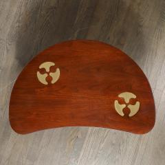  Mastercraft Mid Century Walnut Brass Bow Front Table with Organic Detailing by Mastercraft - 4465817