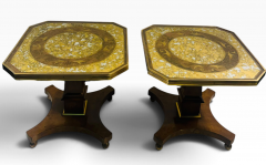  Mastercraft OCTAGONAL GOLD EGLOMAISE TOP BURLWOOD TABLES BRASS BALL FEET BY MASTERCRAFT - 4812024