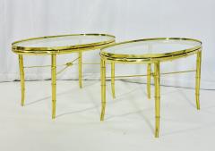  Mastercraft Pair of Faux Bamboo Brass Glass Oval Side Tables in the style of Mastercraft - 3990004