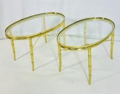  Mastercraft Pair of Faux Bamboo Brass Glass Oval Side Tables in the style of Mastercraft - 3990006
