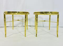  Mastercraft Pair of Faux Bamboo Brass Glass Oval Side Tables in the style of Mastercraft - 3990007