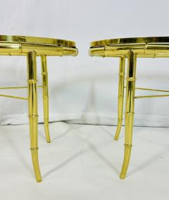  Mastercraft Pair of Faux Bamboo Brass Glass Oval Side Tables in the style of Mastercraft - 3990011
