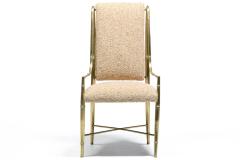  Mastercraft Set of 12 Mastercraft Brass Imperial Dining Chairs in New Ivory Camel Boucl  - 4522810