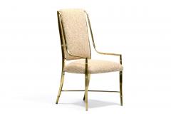  Mastercraft Set of 12 Mastercraft Brass Imperial Dining Chairs in New Ivory Camel Boucl  - 4522820