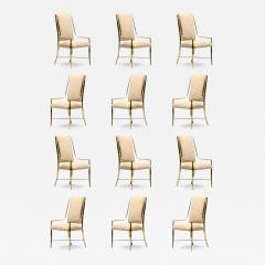  Mastercraft Set of 12 Mastercraft Brass Imperial Dining Chairs in New Ivory Camel Boucl  - 4523315