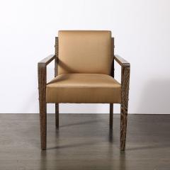  Mattaliano Modernist Limed Oak Upholstered Nickel Stud Detailed Armchair By Mattaliano - 3751937