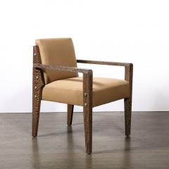  Mattaliano Modernist Limed Oak Upholstered Nickel Stud Detailed Armchair By Mattaliano - 3751939