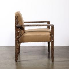  Mattaliano Modernist Limed Oak Upholstered Nickel Stud Detailed Armchair By Mattaliano - 3751951
