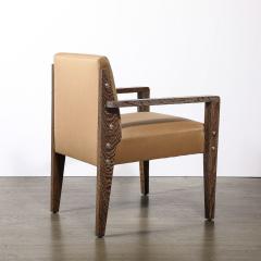  Mattaliano Modernist Limed Oak Upholstered Nickel Stud Detailed Armchair By Mattaliano - 3751953
