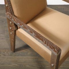  Mattaliano Modernist Limed Oak Upholstered Nickel Stud Detailed Armchair By Mattaliano - 3751983