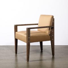  Mattaliano Modernist Limed Oak Upholstered Nickel Stud Detailed Armchair By Mattaliano - 3752008