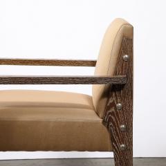  Mattaliano Modernist Limed Oak Upholstered Nickel Stud Detailed Armchair By Mattaliano - 3752024