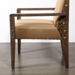  Mattaliano Modernist Limed Oak Upholstered Nickel Stud Detailed Armchair By Mattaliano - 3752042
