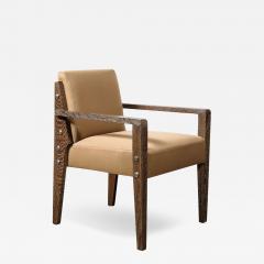  Mattaliano Modernist Limed Oak Upholstered Nickel Stud Detailed Armchair By Mattaliano - 3755557