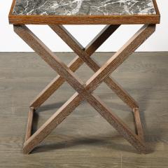  Mattaliano Modernist Oak X Base Side Table W Marble Inlayed Top by Mattaliano - 3752615