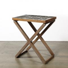  Mattaliano Modernist Oak X Base Side Table W Marble Inlayed Top by Mattaliano - 3752638