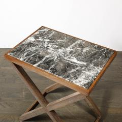  Mattaliano Modernist Oak X Base Side Table W Marble Inlayed Top by Mattaliano - 3752684