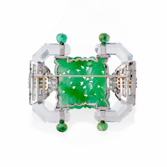  Mauboussin Mauboussin Paris Carved Rock Crystal Jadeite and Emerald Brooch - 2720744