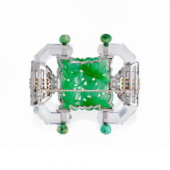  Mauboussin Mauboussin Paris Carved Rock Crystal Jadeite and Emerald Brooch - 2720745