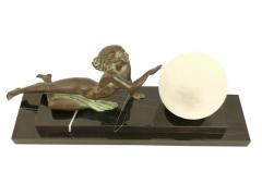  Max Le Verrier Art Deco Sculpture Seduction Lamp with Glass Ball by Fayral for Max Le Verrier - 2985061