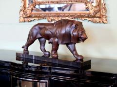  Max Le Verrier Brown Patinated Lion Sculpture Original Max Le Verrier in Cast Iron and Marble - 2581811