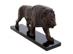  Max Le Verrier Brown Patinated Lion Sculpture Original Max Le Verrier in Cast Iron and Marble - 2581812