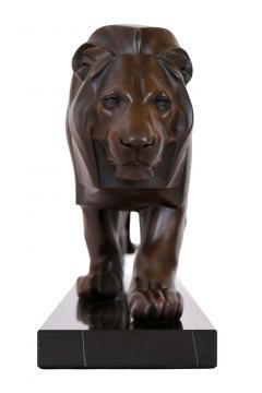  Max Le Verrier Brown Patinated Lion Sculpture Original Max Le Verrier in Cast Iron and Marble - 2581814