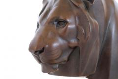  Max Le Verrier Brown Patinated Lion Sculpture Original Max Le Verrier in Cast Iron and Marble - 2581816