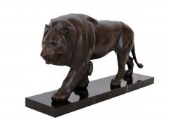  Max Le Verrier Brown Patinated Lion Sculpture Original Max Le Verrier in Cast Iron and Marble - 2708125