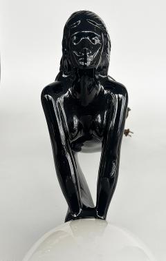  Max Le Verrier Large Art Deco Le Verrier Style Ceramic Table Lamps Frosted Glass Shades Pair - 4529972