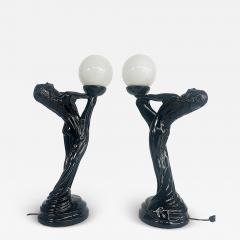  Max Le Verrier Large Art Deco Le Verrier Style Ceramic Table Lamps Frosted Glass Shades Pair - 4532575