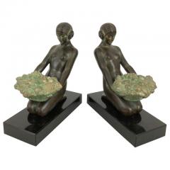 Max Le Verrier Original Max Le Verrier Cueillette Art Deco Style Bookends in Spelter and Marble - 2570728