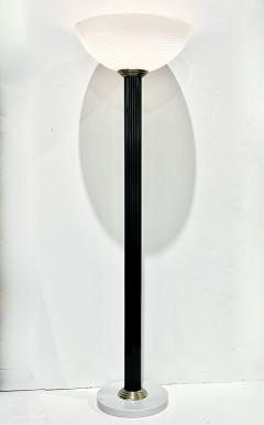  Mazzega Murano 1950s Italian Art Deco Design White Murano Glass Black Lacquered Wood Floor Lamp - 4011337