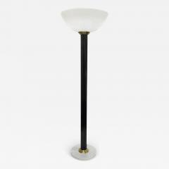  Mazzega Murano 1950s Italian Art Deco Design White Murano Glass Black Lacquered Wood Floor Lamp - 4014679