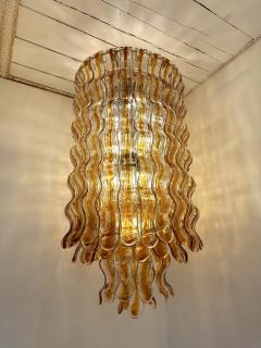  Mazzega Murano Cascade Chandelier Wave Amber Murano Glass by Mazzega Italy 1970s - 3850723