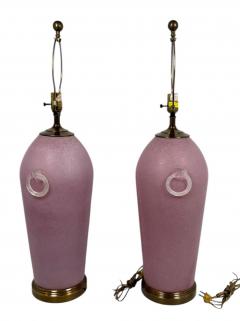 Mazzega Murano ITALIAN POST MODERNIST PINK SCAVO MURANO GLASS LAMPS WITH CLEAR RING ACCENTS - 4538050