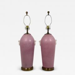  Mazzega Murano ITALIAN POST MODERNIST PINK SCAVO MURANO GLASS LAMPS WITH CLEAR RING ACCENTS - 4568681