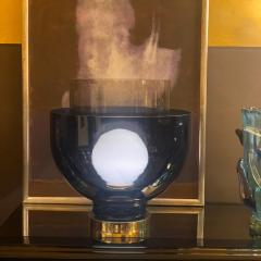  Mazzega Murano Late 20th Century Blue Smoke and White Blown Murano Glass Table Lamp - 1658784