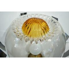  Mazzega Murano Mazzega 1960s Nickel White Amber Murano Art Glass Flower Desk Table Lamp - 1325201