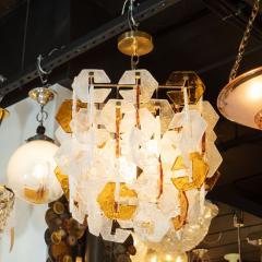  Mazzega Murano Mazzega Mid Century Modern Murano Interlocking Amber and White Glass Chandelier - 1459841