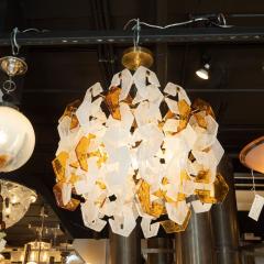  Mazzega Murano Mazzega Mid Century Modern Murano Interlocking Amber and White Glass Chandelier - 1459855
