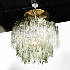 Mazzega Murano Mid Century 3 Tier Hand Blown Murano Green Glass Fiamme Chandelier by Mazzega - 4566378